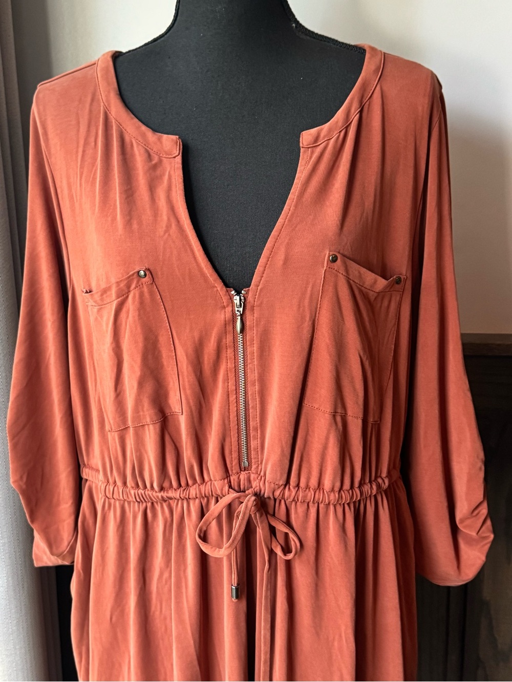 Torrid Rust Zip-Front Drawstring Dress size 2 EUC - Picture 3 of 8